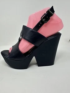 Carlo Rossetti Platform Pump Open Toe Black  Leather Women’s Shoe Size USA 6.5 - Picture 1 of 11