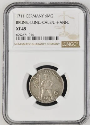 1711 German States Brunswick Lunenberg. 1/6 Taler 6 MG. NGC XF 45 - Image 1 of 2