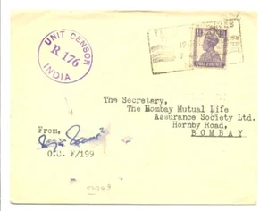 INDIA 1943 CV -OFFICERS TRAINING SCHOOL - CENSOR - F/VF - Picture 1 of 2