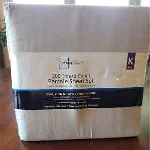 Mainstays Percale King sheet set 200 thread count new no pillow cases light gray