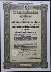 1000 Reichsmark 1940 - WEIMAR / Germany Loan Bond - Series: 6239 - "Y 114" - Picture 1 of 4