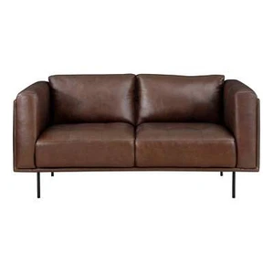 Modern Design Brown Genuine Leather Loveseat 1Pc Luxurious Office Seating Living - Picture 1 of 6