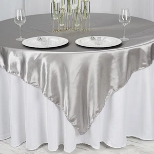 Silver SATIN 72x72" SQUARE Table OVERLAY Wedding Party Topper Light Gray - Picture 1 of 6