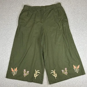 Princess Highway Cropped Wide Leg Pants Women's Size 20 Khaki Green Linen Cotton - Picture 1 of 12