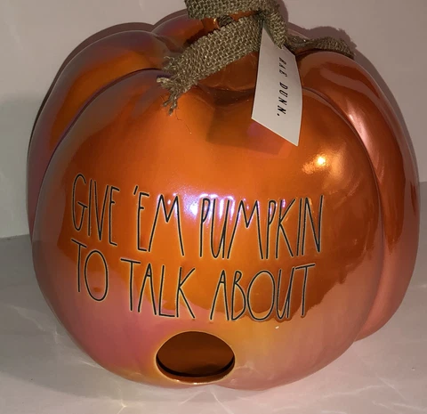 Rae Dunn ceramic luster "Give 'em Pumpkin To Talk  About" pumpkin birdhouse 9x8 Cover