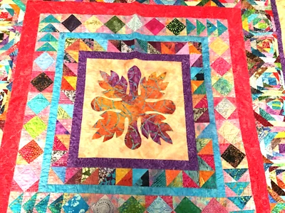 Edredón PERSONALIZADO Tema Hawaiano Hecho a Mano-TROPICAL BATIK BEAUTY 94 x 94" Colores Brillantes Foto 1 de 4