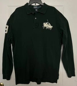 Polo Ralph Lauren Long Sleeve Big Pony Green Polo Shirt Men's Size XL Rugby - Picture 1 of 8