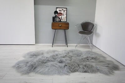 Alfombra de piel de oveja islandesa cuádruple genuina (4 pieles) gris | plateada | mezcla tostada WHST9 EE. UU. Foto 1 de 4