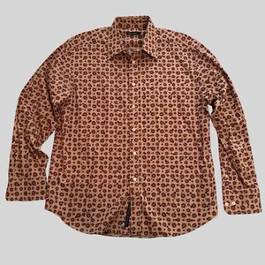 Robert Graham Shirt Mens 2XL Tan Orange Navy Blue Spoke Gear Print Button Up - Picture 1 of 8