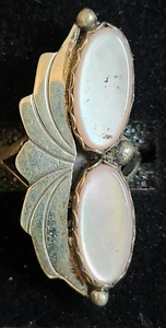 Vintage Navajo Handmade Sterling & Pink Mother of Pearl 2 stone Ring size 6 & 5 - Picture 1 of 4