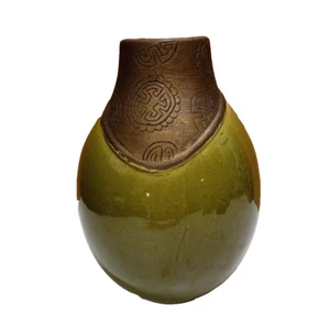 8-in Tall Pier 1 Vase Pottery Green / Brown - Picture 1 of 6
