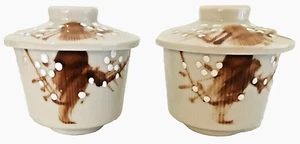 Set aus 2 asiatischen Keramik Matcha-Teeschalen mit Deckel hell seladongrün 4" Höhe 3,5" Breite 6 Unzen - Bild 1 von 8