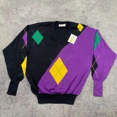 Suéter Clark & Gregory Para Hombres Grande Negro Cuello en V Algodón Acanalado Puños y Dobladillo Golf Foto 1 de 4