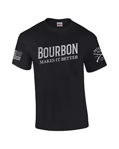 Patriot Pride Bourbon Makes It Better Mens Funny American Flag Sleeve Short - Picture 1 of 9