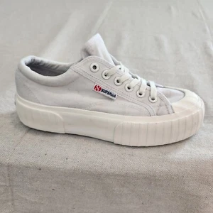 SUPERGA Platform White Canvas Lace Up Sneakers Shoes Womens Size Euro 38 US 7 - Picture 1 of 14