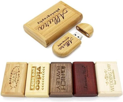 Personalized USB 3.0 Stick + Solid Wooden Gift Box with Engraving Desired Text