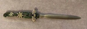 VINTAGE COLLETTE ET CIE LETTER OPENER ENAMEL ON BRUSHED BRASS - Picture 1 of 5