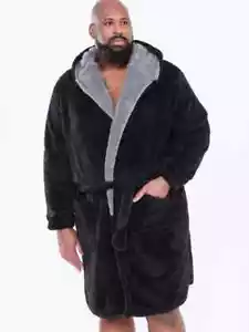 D555 Duke Big Mens Dressing Gown Robe Soft Black Navy 2XL 3XL 4XL 5XL 6XL 7XL 8X - Picture 1 of 3