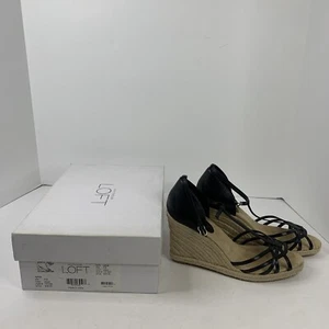 Ann Taylor Loft Ankle Strap Sylvia Black Womens Wedges Shoes Size 7.5 - Picture 1 of 9