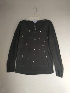 Laura Scott Womens Sweater Large Black Studded Long Sleeve Knit Pullover - Picture 1 of 10