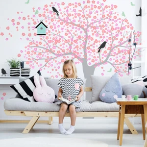 Stencil da parete albero fiore vivaio con uccellini bambini camera da letto asilo nido stencil da parete - Foto 1 di 7