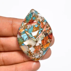 Lab-Created Oyster Turquoise Loose Gemstone Fancy Cabochon 57.00 Cts 47X31X6 mm - Picture 1 of 6