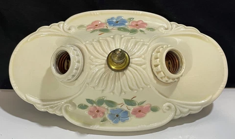Art Deco Cabbage Rose Porcelain 2 Socket Flush Mount Ceiling Light Fixture Cover