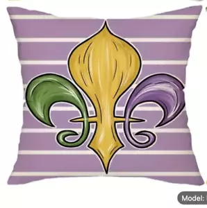 Funda de almohada de Mardi Gras de 1 pieza, diseño de flor de lis de 18 pulgadas, gran regalo **VENDEDOR DE EE. UU.** - Imagen 1 de 4