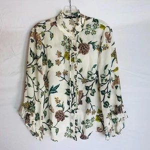 Kobi Halperin Damen Blumenmuster mehrfarbig 100 % Seide Knopf Langarm Top Gr. Small - Bild 1 von 5