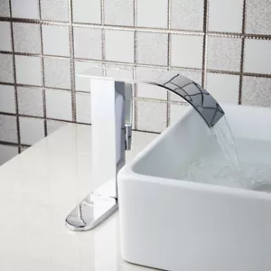 Bathroom Deck Mount Waterfall Spout Faucet Bath Basin Sink Mixer Tap+Cover Plate - Picture 1 of 5