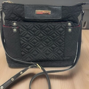 Adrienne Vittadini Black Quilted Fabric Shoulder Purse Handbag with Pockets - Picture 1 of 8