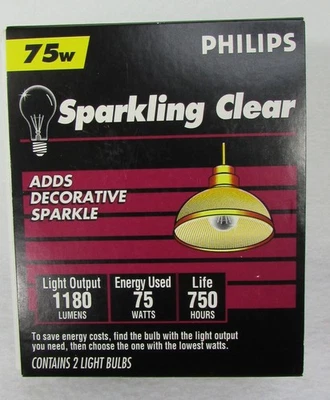 Philips Sparkling Clear 💡 75 Watt 1180 Lumens  2 Bulbs - *NEW - Image 1 of 4