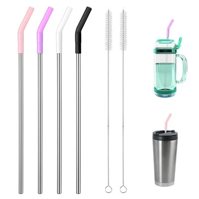 Pacote com 4 Canudos de Metal de Aço Inoxidável com Pontas de Silicone para Copo de 40oz - Imagem 1 de 4