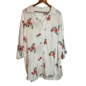 Kindred Women Tunic Top 2X Colorful Embroider Floral Coastal Boho Beachy Travel - Picture 1 of 10