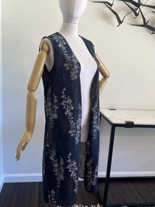 Soft Surroundings Duster Jacket Denim Sleeveless Floral - Picture 1 of 5