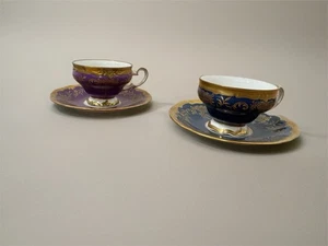 Weimar Germany Porcelain Cups & Saucers Katharina Purple Blue Gold Gilt Set READ - Picture 1 of 16
