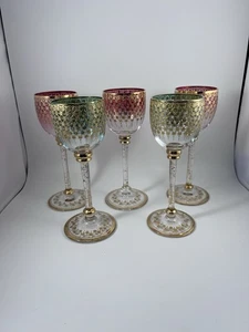 Set di 5 bicchieri da vino Moser tipo boemo oro pesante dorato 7" - Foto 1 di 8