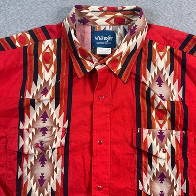 Camisas Wrangler Western Para Hombres 2XL Rojo Geométrico Estampado Azteca Perla A Presión Abotonadas Foto 1 de 4