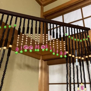 Vintage Noren Sudare Holzperlenvorhang Showa Retro Pop Interieur mit Box - Bild 1 von 11