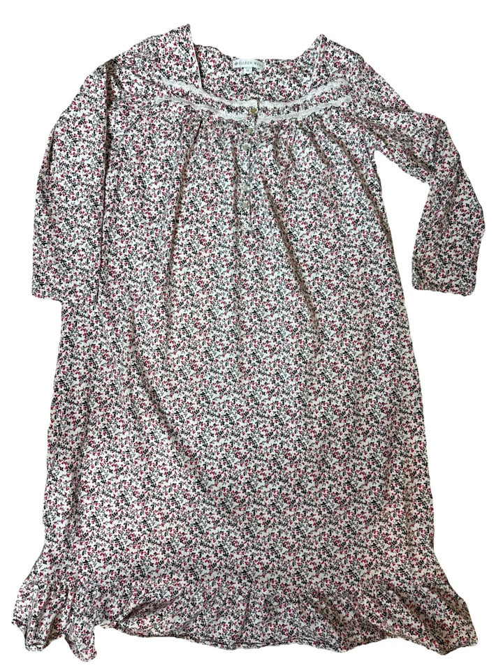 Camisón Eileen West Talla Mediana Blanco Rojo Verde Floral Arándano Manga Larga Foto 1 de 4
