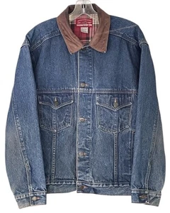 Vintage Marlboro Country Store Denim Jacket Adult Small Blue Leather Collar - Picture 1 of 20