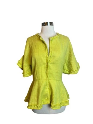 Top Alexis Joni Talla Mediana Chartreuse Lino Manga Corta Flutter Foto 1 de 4