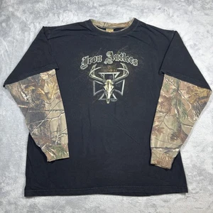 Buck Wear Iron Antlers Shirt Mens XL Black Camo Deer Skull Hunting 2 in 1 Y2K - Picture 1 of 15