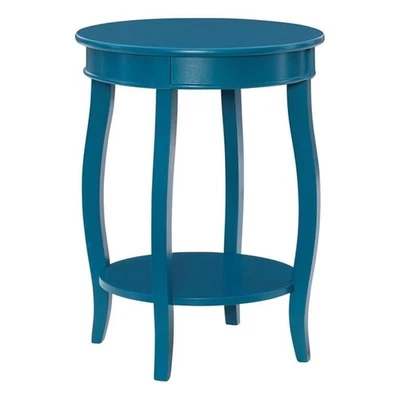 Linon Wren 18.5" Round Accent End Table with Shelf in Teal Blue Painted Wood - Изображение 1 из 4