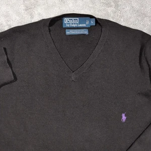 Vintage Polo Ralph Lauren Herren Large V-Neck Pullover Pima Baumwolle Schwarz Preppy - Bild 1 von 7