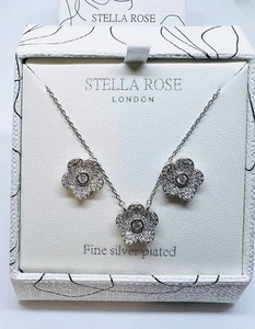Stella Rose London Fine Silver Plated Flowers Necklace &Earring Set - NIB - Picture 1 of 7