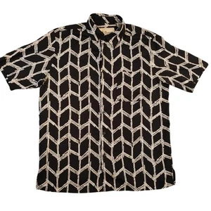 Vintage Seidenhemd Herren Medium Schwarz Weiß Geometrisch 100% Seide Kurzarm - Bild 1 von 10