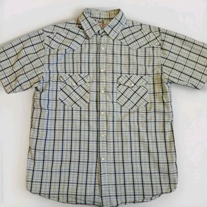 Point Zero Western Snap Shirt Men M Green/White Plaid Pearl Buttons Casual - Picture 1 of 11