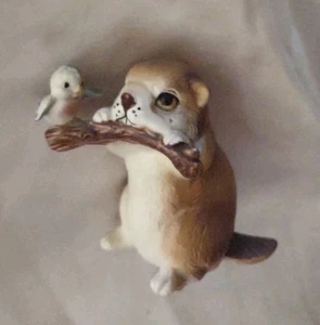 Rare Napco 9620 Beaver & stick with Bluebird Figurine Bird Adorable 🦫 - Picture 1 of 1