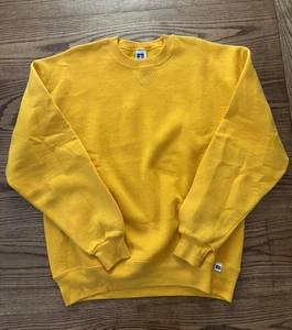 Sudadera de Colección Años 90 Russell Atlética Amarilla Cuello Redondo en Blanco Talla Grande - Imagen 1 de 6